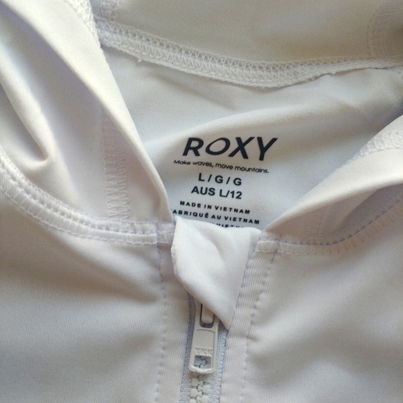 ROXY NEW Essentials Hooded Long Sleeve Zip-Up Rashguard White - Picture 6 of 9